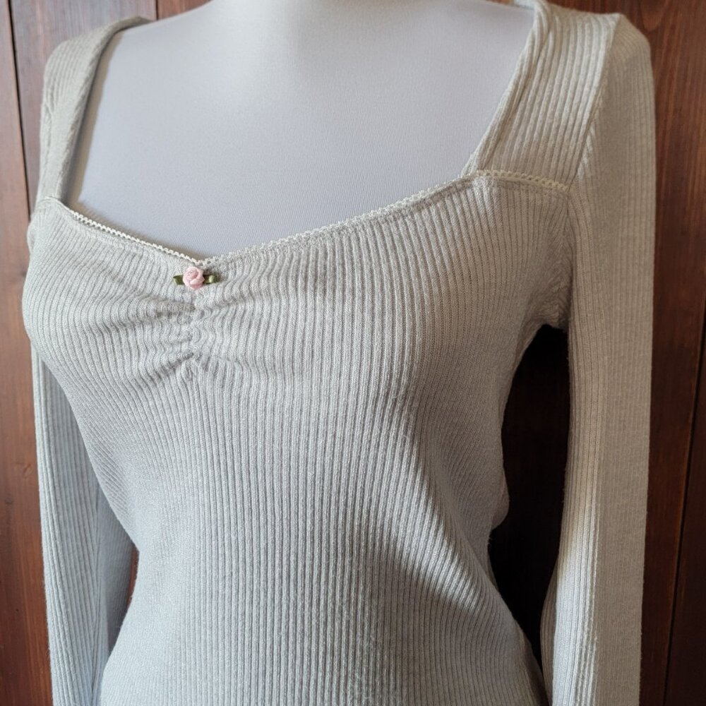 Mixed Threads Los Angeles Women S Gray‎ Babydoll Top Y2K Coquette Long Sleeve